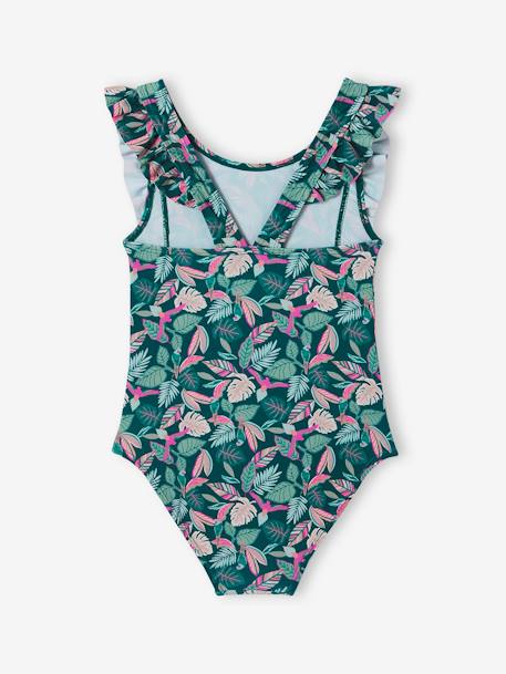 Swimsuit with Tropical Print for Girls fir green 