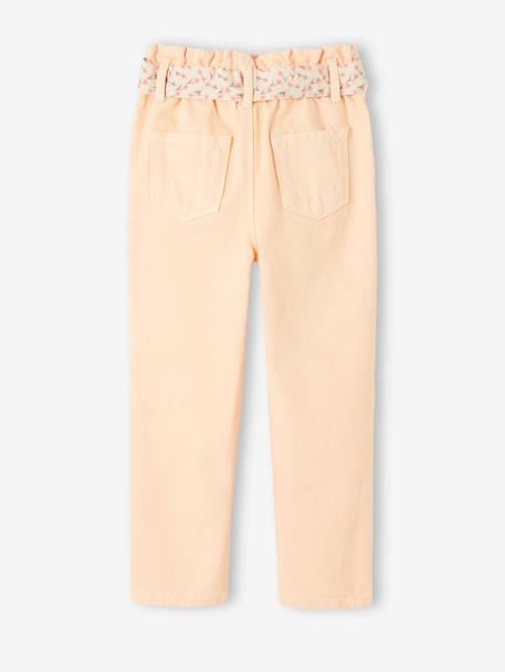 Paperbag Trousers & Floral Belt for Girls apricot+green+mauve 