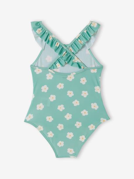 Floral Print Swimsuit for Girls aqua green 