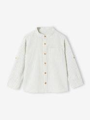 Striped Shirt with Mandarin Collar & Roll-Up Sleeves in Cotton/Linen for Boys