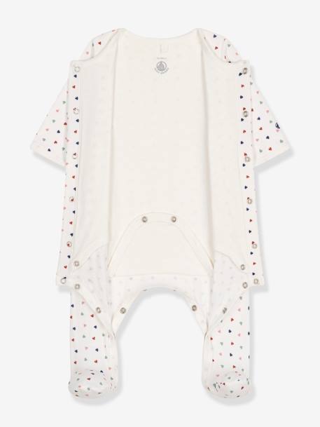 Bodyjama for Babies, with Hearts, by PETIT BATEAU printed white 