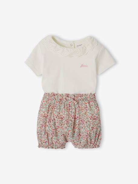 T-Shirt with Collar & Floral Shorts Combo for Newborns ecru 