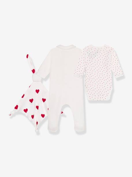 Sleepsuit + Bodysuit + Hearts Comforter by PETIT BATEAU white 