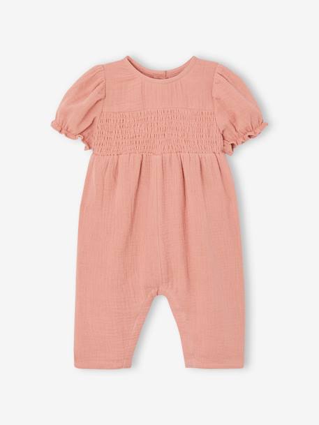 Cotton Gauze Jumpsuit, Wide-Leg Cut, for Babies dusky pink 