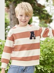 -Sweatshirt with Wide Stripes & Bouclé Badge for Boys