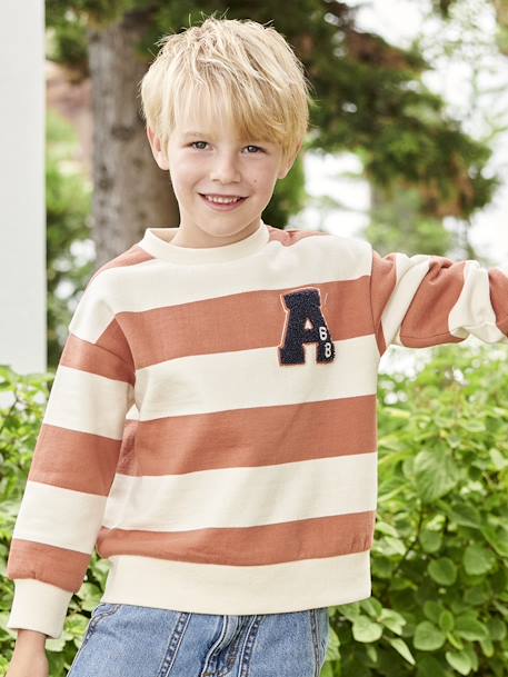 Sweatshirt with Wide Stripes & Bouclé Badge for Boys apricot+night blue 