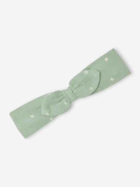 Cotton Gauze Combo: Dress + Bloomer Shorts + Headband for Babies sage green 