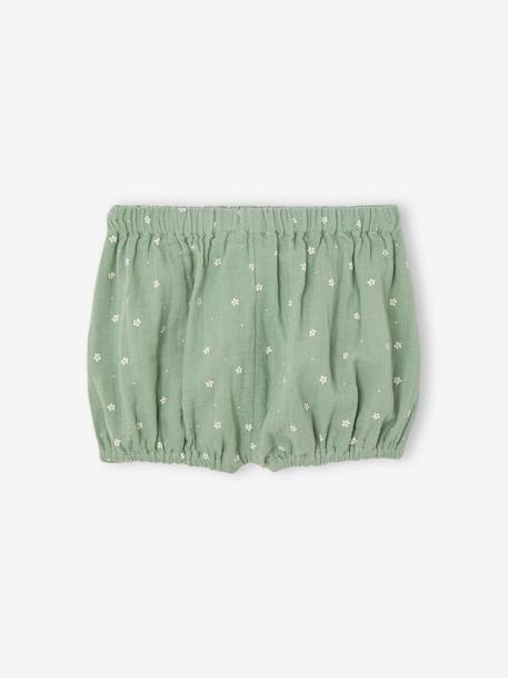 Cotton Gauze Combo: Dress + Bloomer Shorts + Headband for Babies sage green 