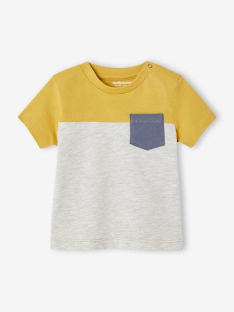 Short Sleeve Colourblock T-shirt, for Babies Dark Green+yellow 