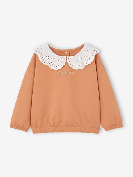 Sweatshirt with Embroidered Collar for Babies caramel+sage green 