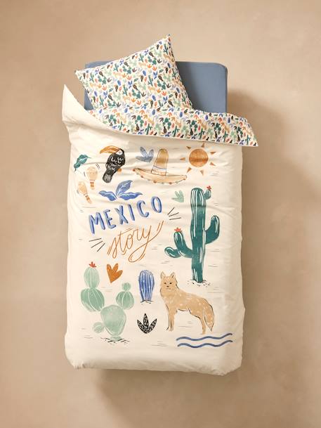 Duvet Cover + Pillowcase Set with Recycled Cotton, Mexicool multicoloured 