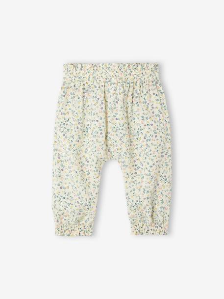 Loose-Fitting Printed Trousers, for Babies Dark Green/Print+ecru+printed violet 