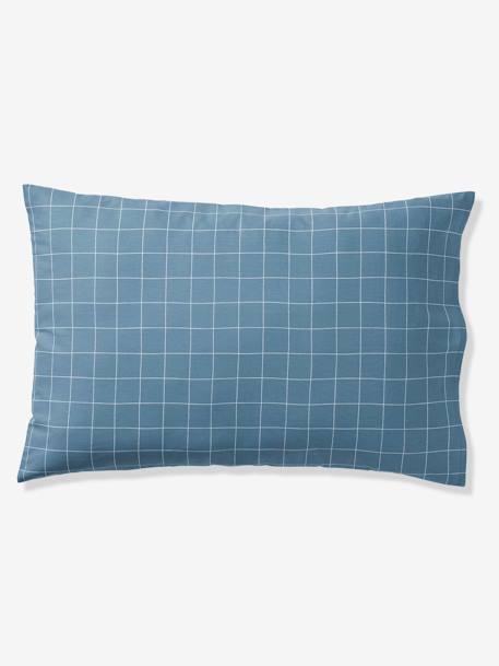 Reversible Duvet Cover + Pillowcase Essentials Set in Recycled Cotton, Checks & Bikes printed blue 