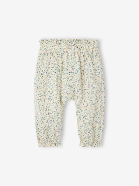 Loose-Fitting Printed Trousers, for Babies Dark Green/Print+ecru+printed violet 