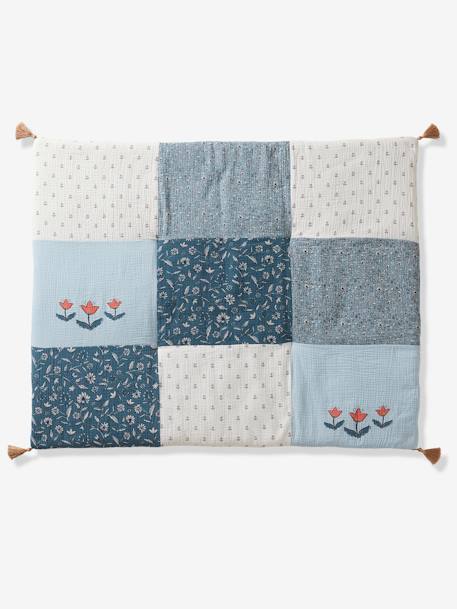 Patchwork Floor Mat/Playpen Base Mat, India printed blue 