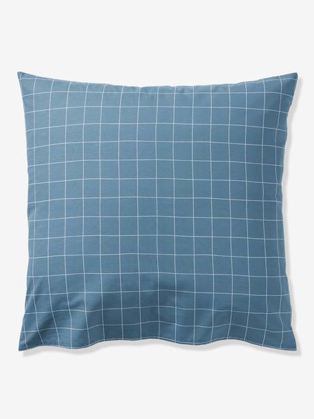 Reversible Duvet Cover + Pillowcase Essentials Set in Recycled Cotton, Checks & Bikes printed blue 