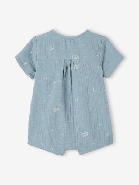 Cotton Gauze Short Pyjamas for Babies ecru+grey blue 