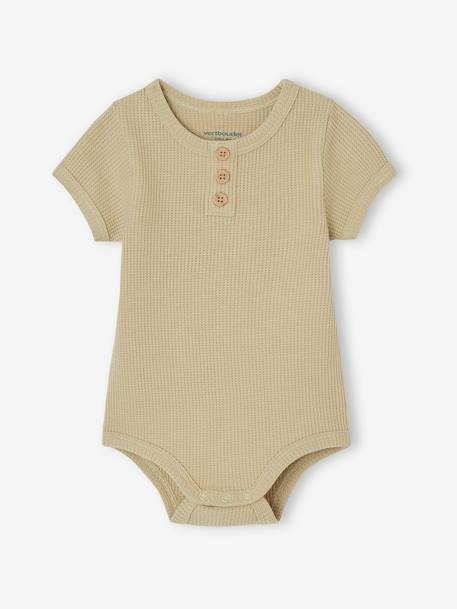 Pack of 2 Bodysuits in Honeycomb Knit, Organic Cotton, for Newborns olive 