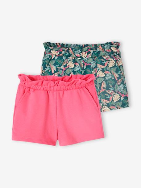 Pack of 2 Pairs of Shorts for Girls apricot+mauve+sweet pink 