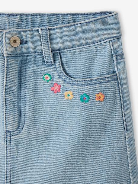 Denim Skirt with Embroidered Flowers, for Girls bleached denim 