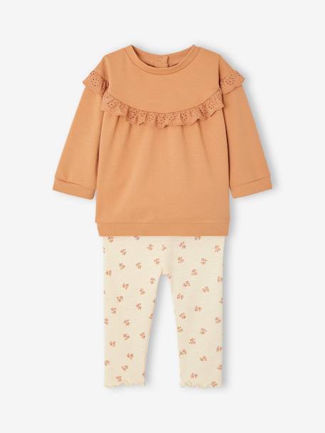 Ruffled Sweatshirt + Leggings Combo for Babies caramel+fuchsia 