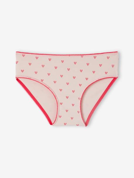 Pack of 5 Briefs in Organic Cotton, Hearts & Unicorns, for Girls rose 