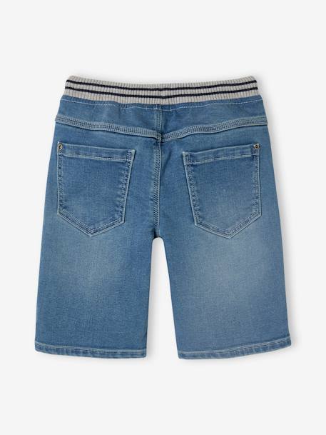 Bermuda Shorts in Denim-Effect Fleece for Boys, Easy to Put On denim grey+double stone+stone 