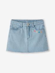 Girls-Denim Skirt with Embroidered Flowers, for Girls