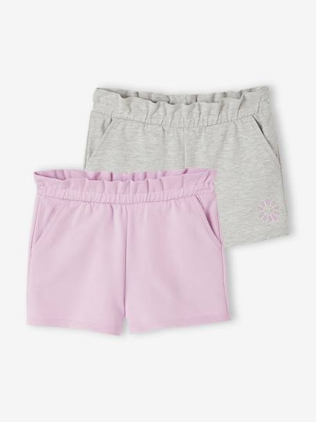 Pack of 2 Pairs of Shorts for Girls apricot+mauve+sweet pink 