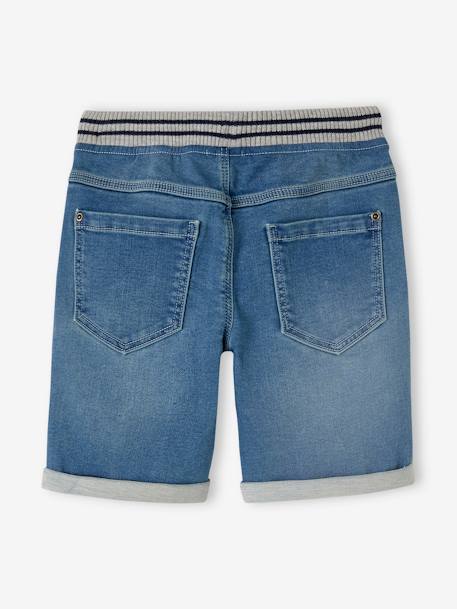 Bermuda Shorts in Denim-Effect Fleece for Boys, Easy to Put On denim grey+double stone+stone 