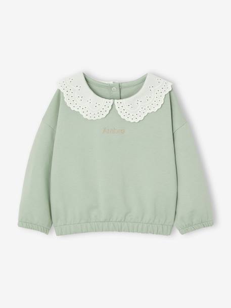 Sweatshirt with Embroidered Collar for Babies caramel+sage green 