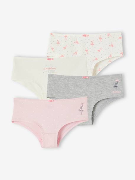 Pack of 4 Ballerina Shorties in Organic Cotton, for Girls ecru 