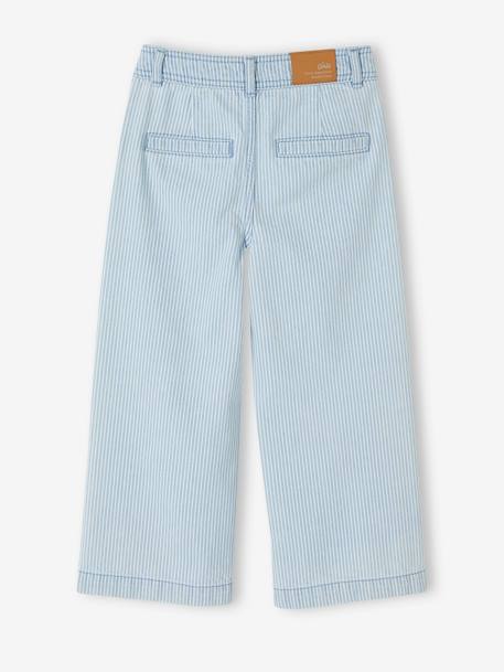 Wide Cropped Trousers with Heart Pockets for Girls stone+striped blue 