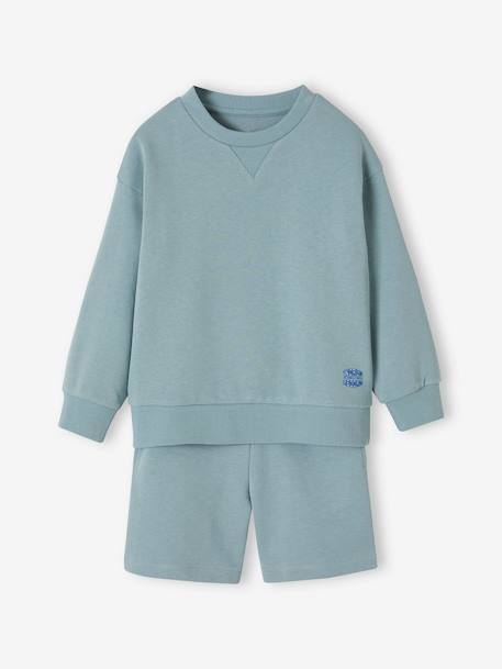 Sweatshirt & Shorts Sports Combo for Boys aqua green+marl white 