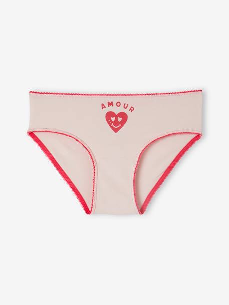 Pack of 5 Briefs in Organic Cotton, Hearts & Unicorns, for Girls rose 