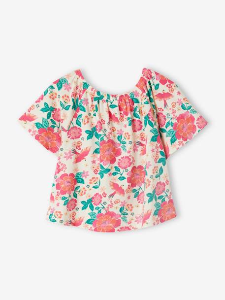 T-Shirt Blouse with Butterfly Sleeves for Girls ecru+multicoloured 