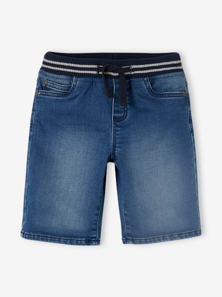 Bermuda Shorts in Denim-Effect Fleece for Boys, Easy to Put On denim grey+double stone+stone 