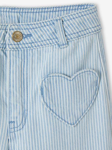 Wide Cropped Trousers with Heart Pockets for Girls stone+striped blue 