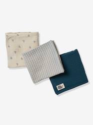 Nursery-Pack of 3 Muslin Squares in Cotton Gauze, Navy Sea