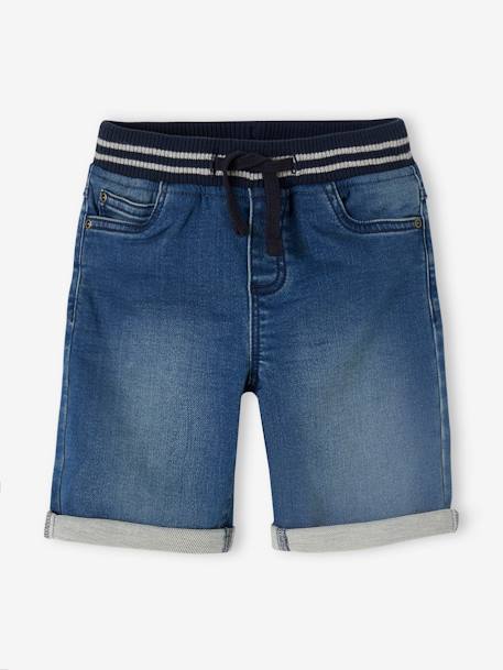 Bermuda Shorts in Denim-Effect Fleece for Boys, Easy to Put On denim grey+double stone+stone 