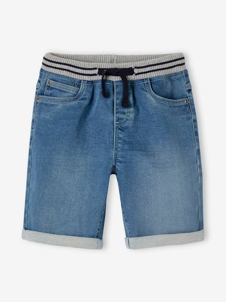 Bermuda Shorts in Denim-Effect Fleece for Boys, Easy to Put On denim grey+double stone+stone 