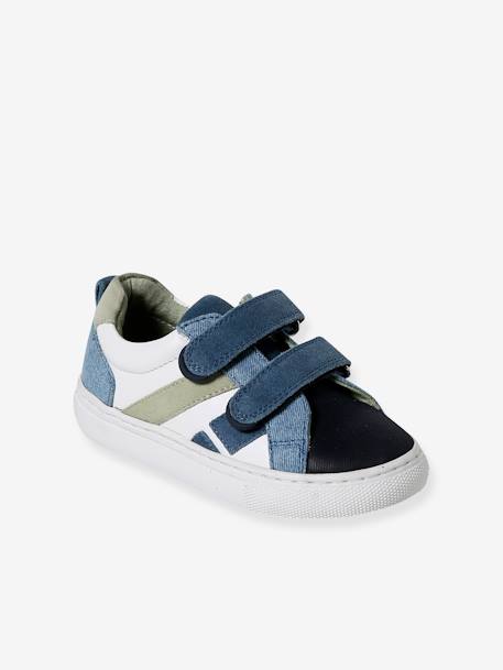 Leather Trainers with Hook-and-Loop Fasteners for Boys, Designed for Autonomy navy blue+set blue 