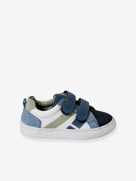 Leather Trainers with Hook-and-Loop Fasteners for Boys, Designed for Autonomy navy blue+set blue 