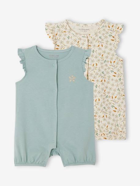 Pack of 2 Playsuits for Newborn Babies mint green 