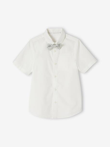 Occasion Wear Shirt, Detachable Bow-Tie, Short Sleeves, for Boys white 