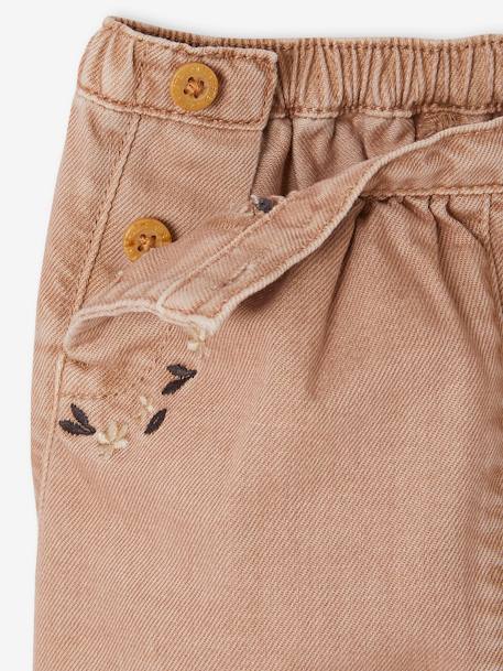 Embroidered Harem-Style Denim Trousers for Babies bleached denim+cappuccino 