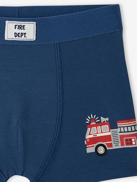 Pack of 5 'Firefighter' Stretch Boxers in Organic Cotton for Boys ocean blue 