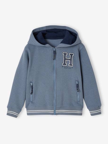 Zipped Sports Jacket with Hood for Boys grey blue+lichen+marl grey+navy blue+red 