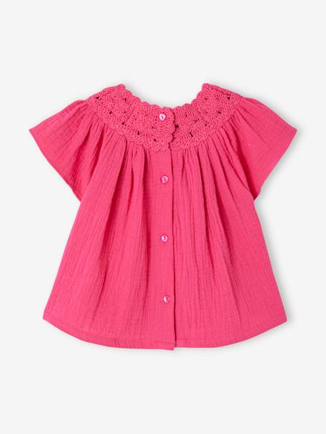 Cotton Gauze Blouse with Crochet Neckline for Babies fuchsia 