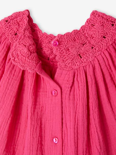 Cotton Gauze Blouse with Crochet Neckline for Babies fuchsia 